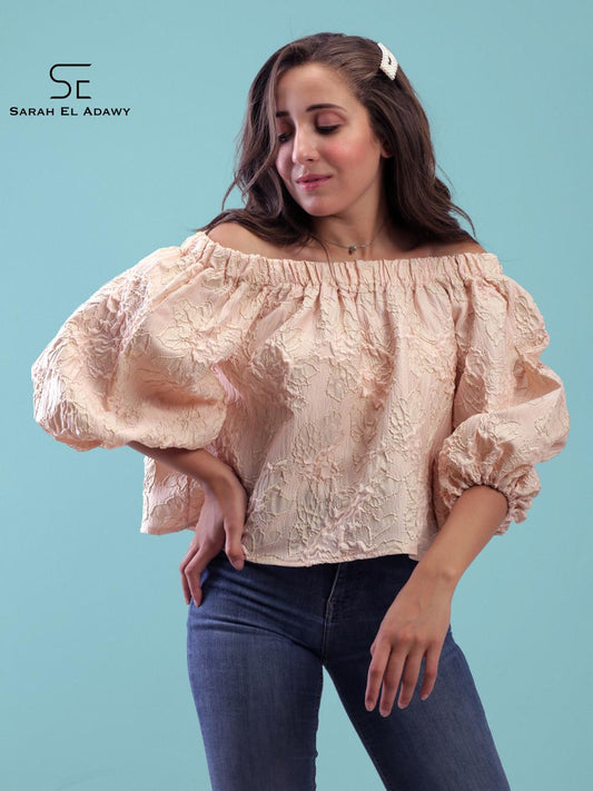 Peach Off shoulder Puff Sleeve Top