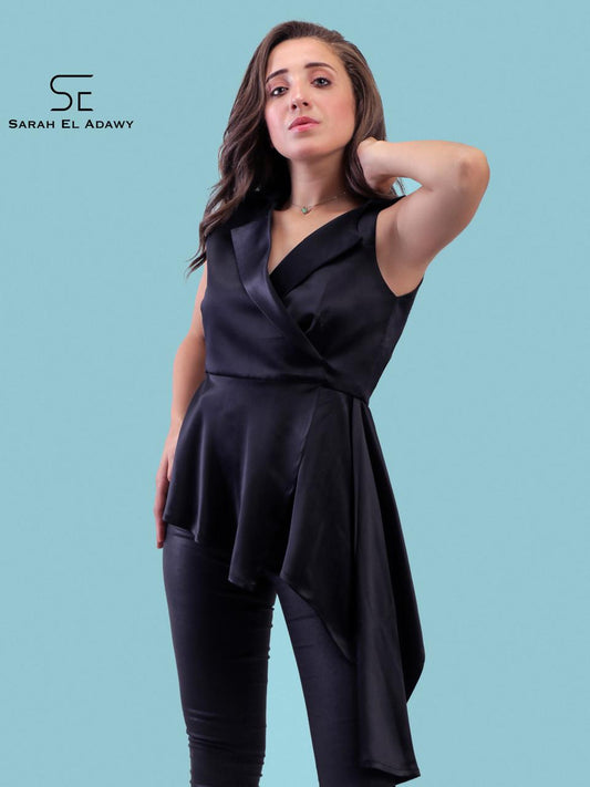 Black Satin Asymmetrical Jacket