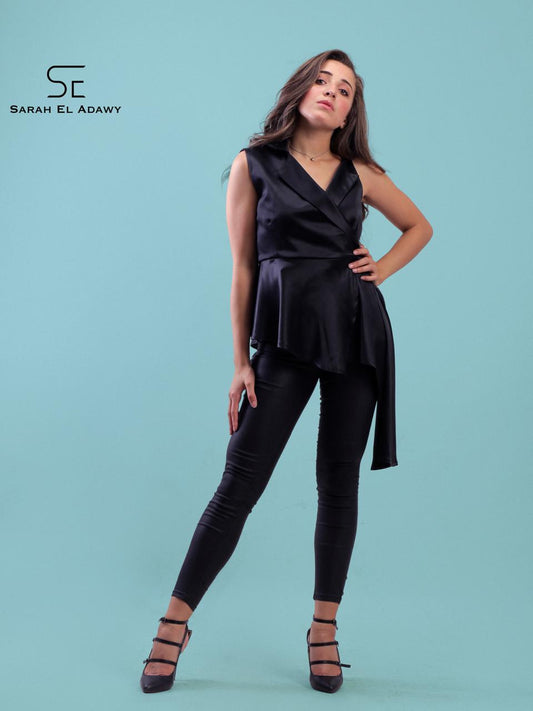 Black Satin Asymmetrical Jacket