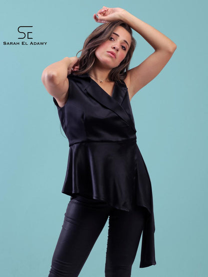 Black Satin Asymmetrical Jacket