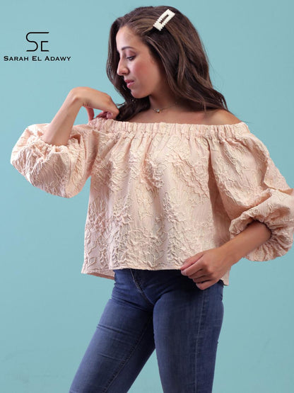 Peach Off shoulder Puff Sleeve Top