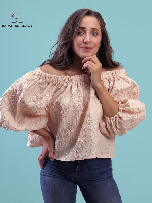 Peach Off shoulder Puff Sleeve Top