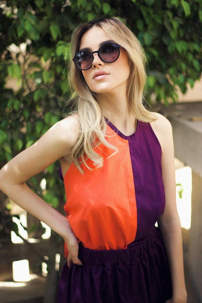 Tie Back combo color midi dress and cut out side